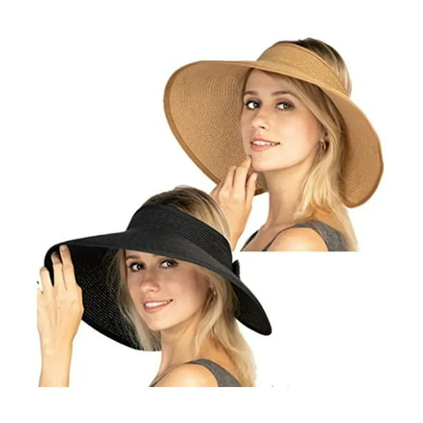 Women Straw Hat Foldable Roll Up Wide Brim Bowknot Summer Beach Sun Visor Cap 